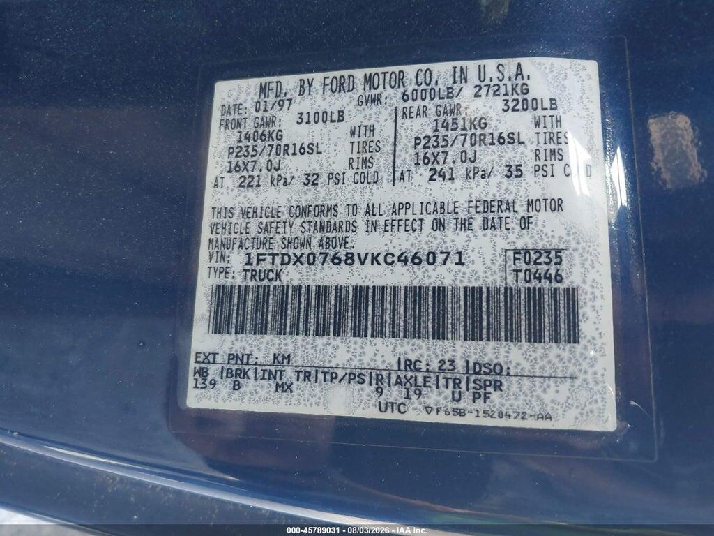 1FTDX0768VKC46071 1997 FORD F-150 STANDARD photo no. 9
