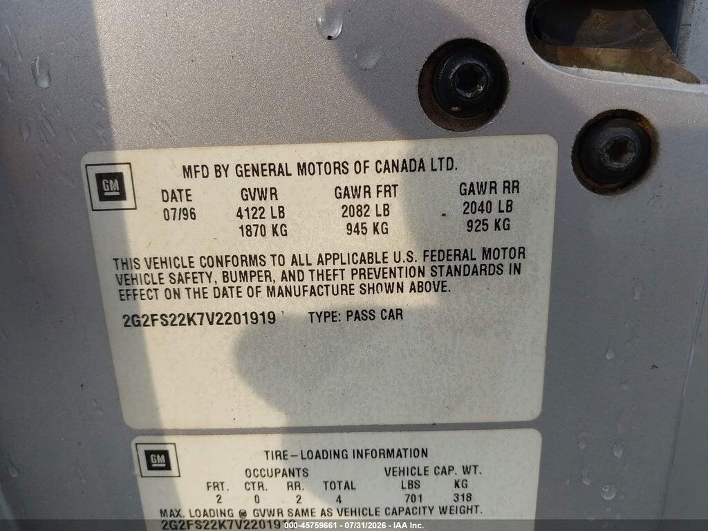 2G2FS22K7V2201919 1997 PONTIAC FIREBIRD photo no. 9