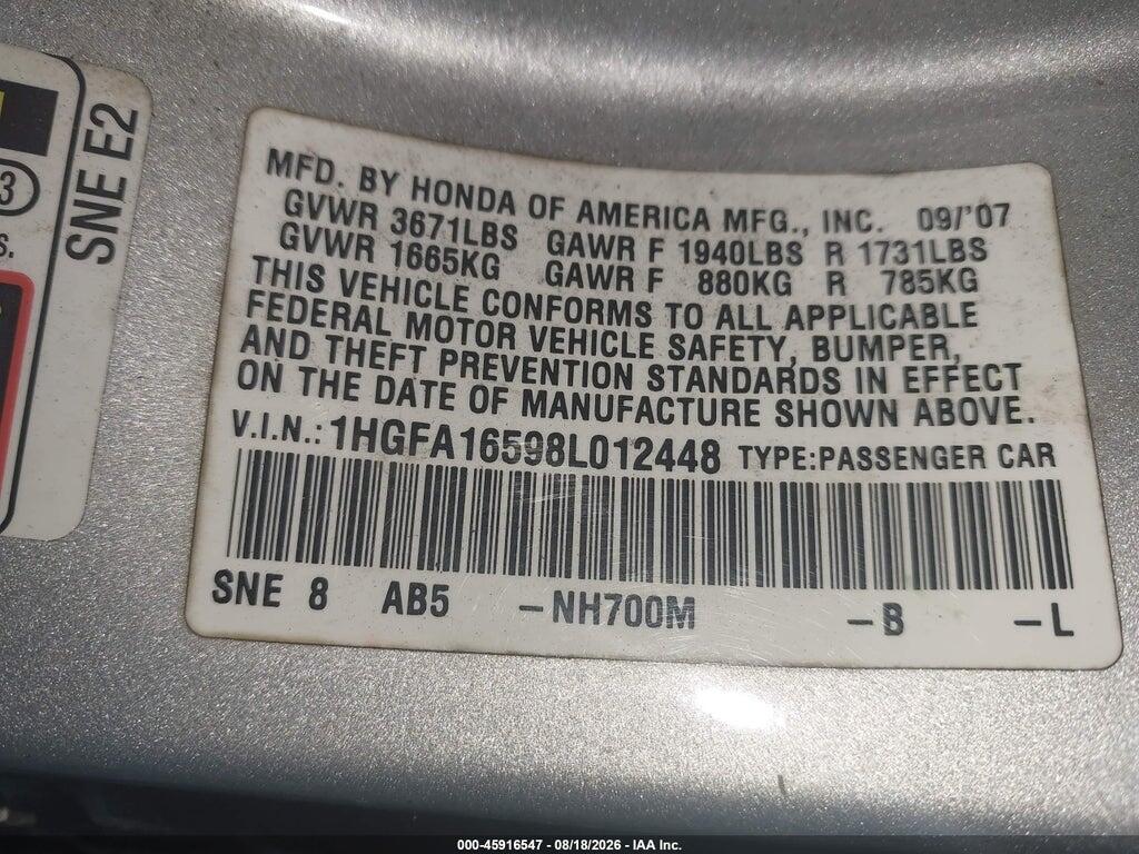 1HGFA16598L012448 2008 HONDA CIVIC photo no. 9