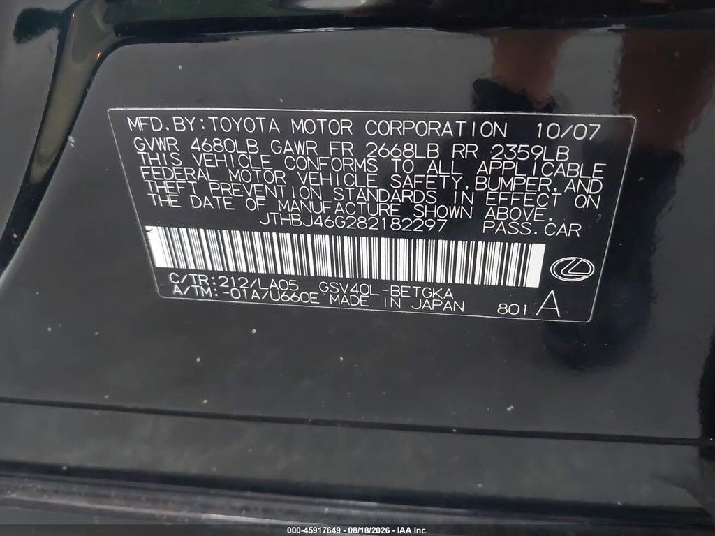 JTHBJ46G282182297 2008 LEXUS ES 350 photo no. 9
