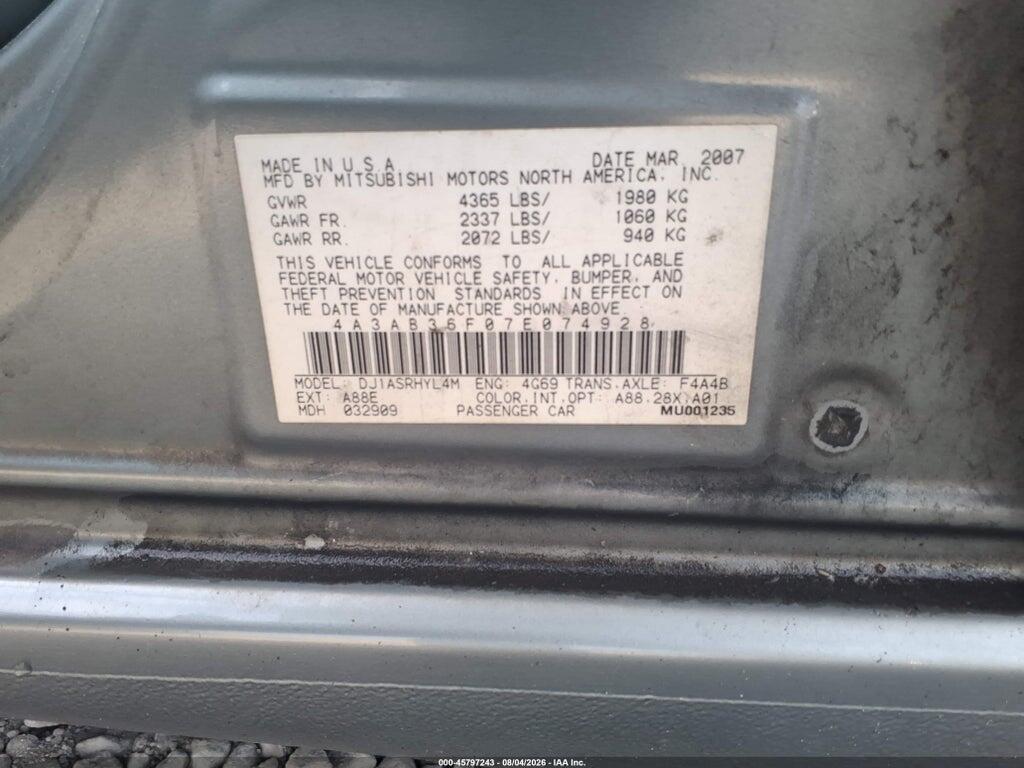 4A3AB36F07E074928 2007 MITSUBISHI GALANT photo no. 9