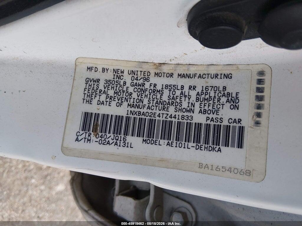 1NXBA02E4TZ441833 1996 TOYOTA COROLLA photo no. 9
