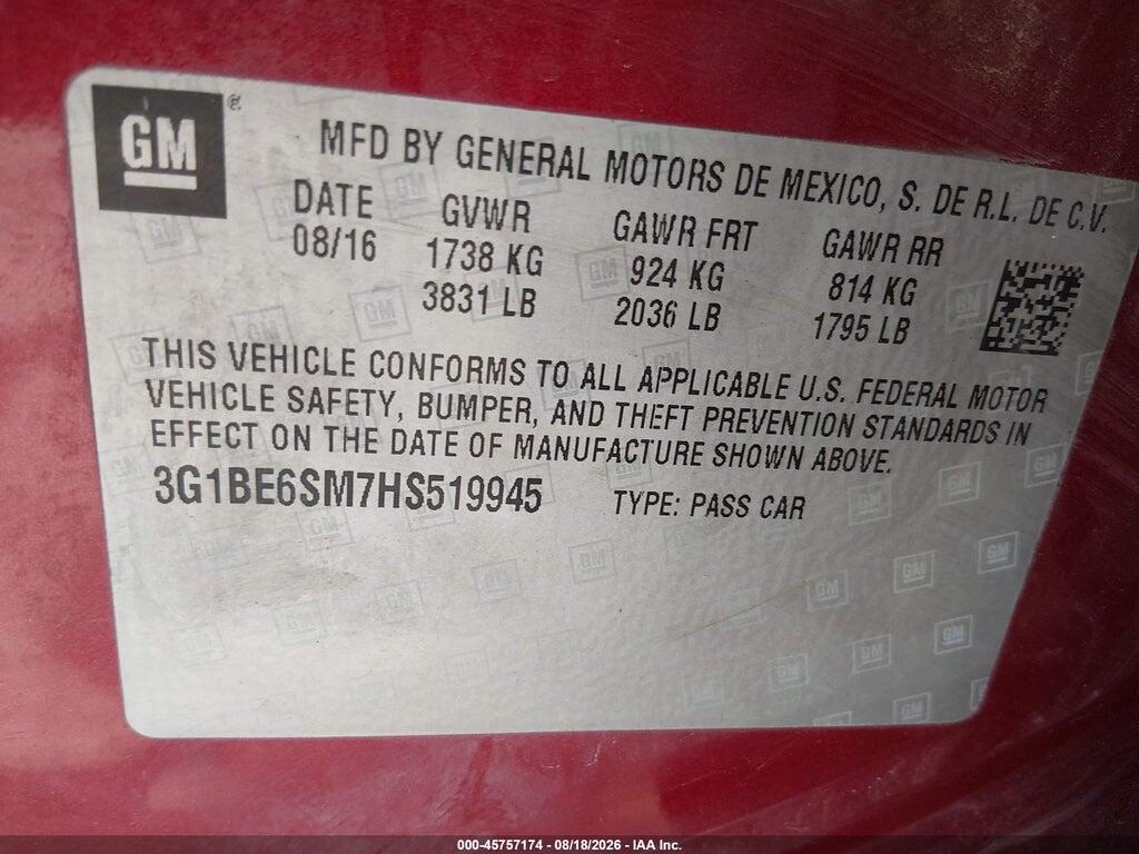 3G1BE6SM7HS519945 2017 CHEVROLET CRUZE photo no. 9