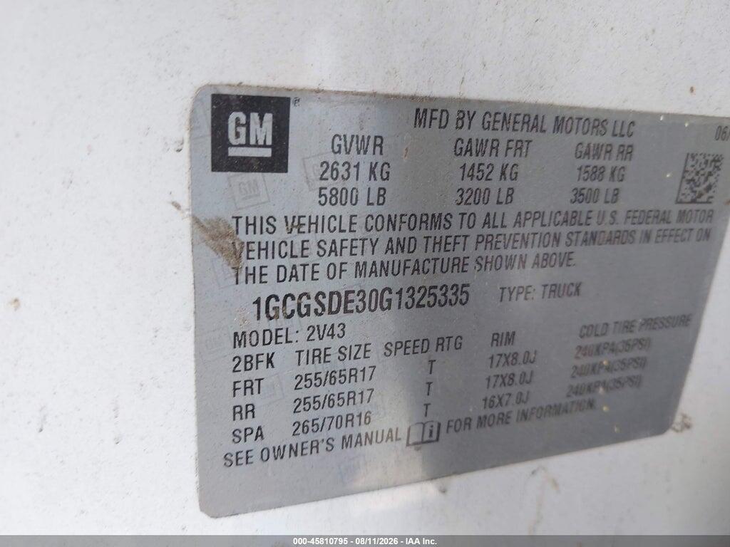 1GCGSDE30G1325335 2016 CHEVROLET COLORADO photo no. 9