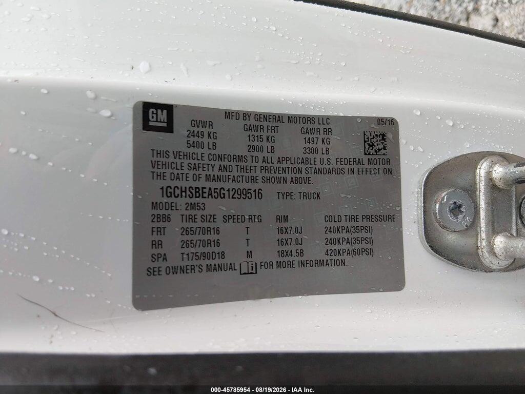 1GCHSBEA5G1299516 2016 CHEVROLET COLORADO photo no. 9