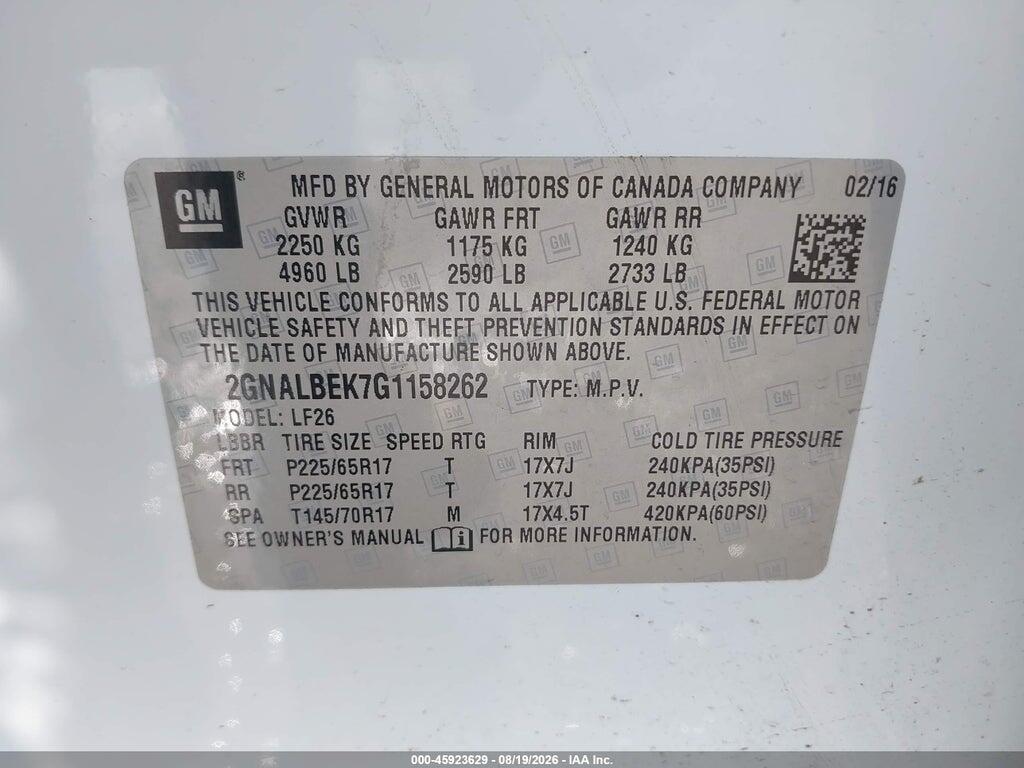 2GNALBEK7G1158262 2016 CHEVROLET EQUINOX photo no. 9