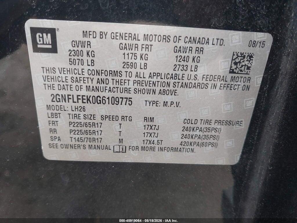 2GNFLFEK0G6109775 2016 CHEVROLET EQUINOX photo no. 9