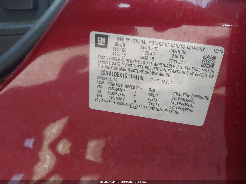 2GNALDEK1G1144160 2016 CHEVROLET EQUINOX photo no. 9