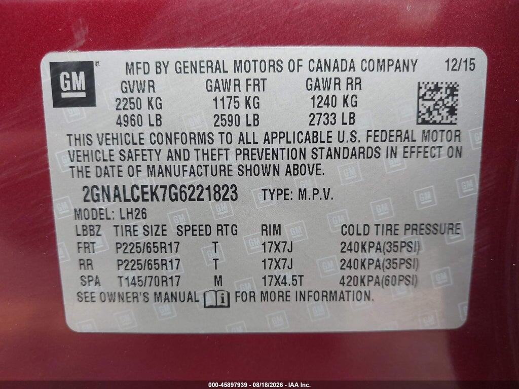 2GNALCEK7G6221823 2016 CHEVROLET EQUINOX photo no. 9