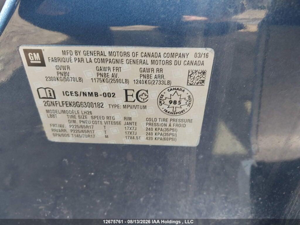 2GNFLFEK8G6300182 2016 CHEVROLET EQUINOX photo no. 9