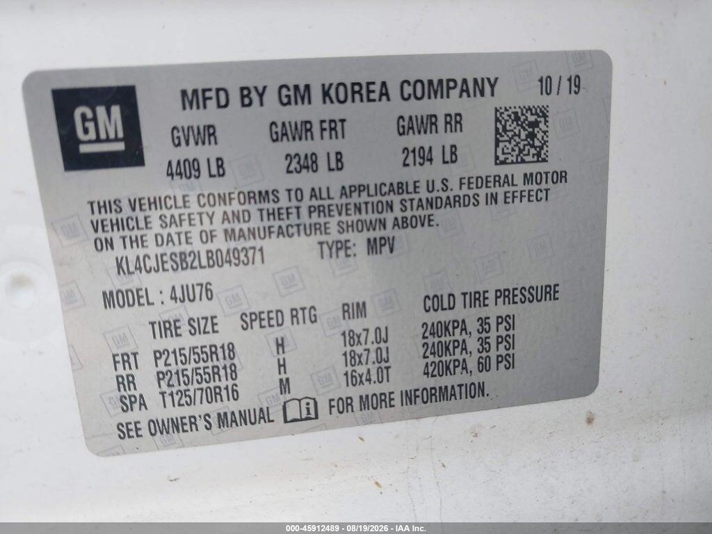 KL4CJESB2LB049371 2020 BUICK ENCORE photo no. 9