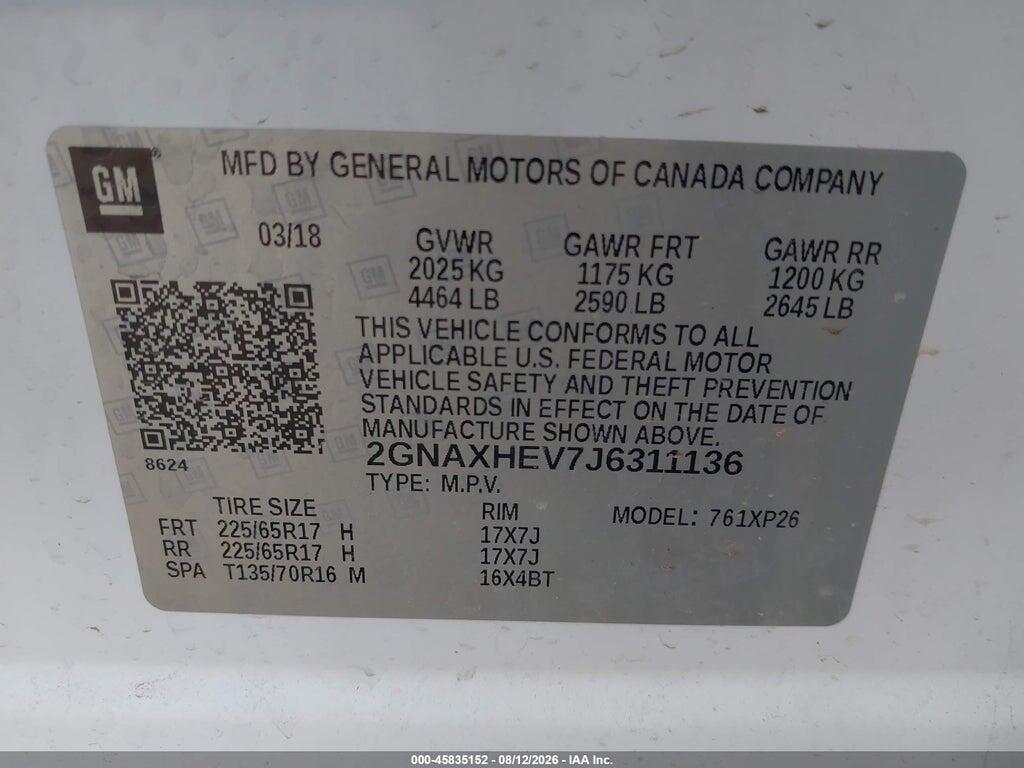 2GNAXHEV7J6311136 2018 CHEVROLET EQUINOX photo no. 9