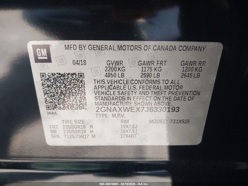 2GNAXWEX7J6330193 2018 CHEVROLET EQUINOX photo no. 9