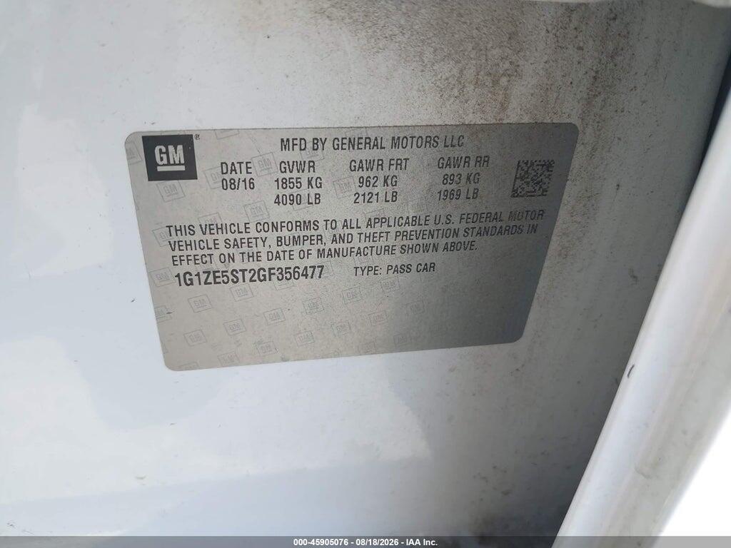 1G1ZE5ST2GF356477 2016 CHEVROLET MALIBU photo no. 9