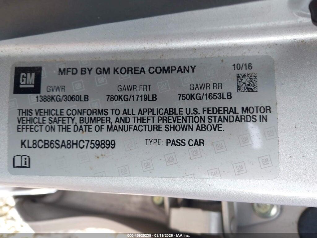 KL8CB6SA8HC759899 2017 CHEVROLET SPARK photo no. 9