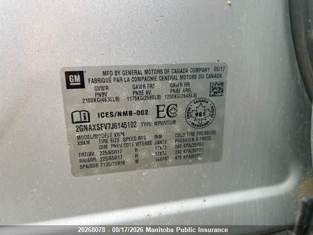 2GNAXSEV7J6145102 2018 CHEVROLET EQUINOX photo no. 9