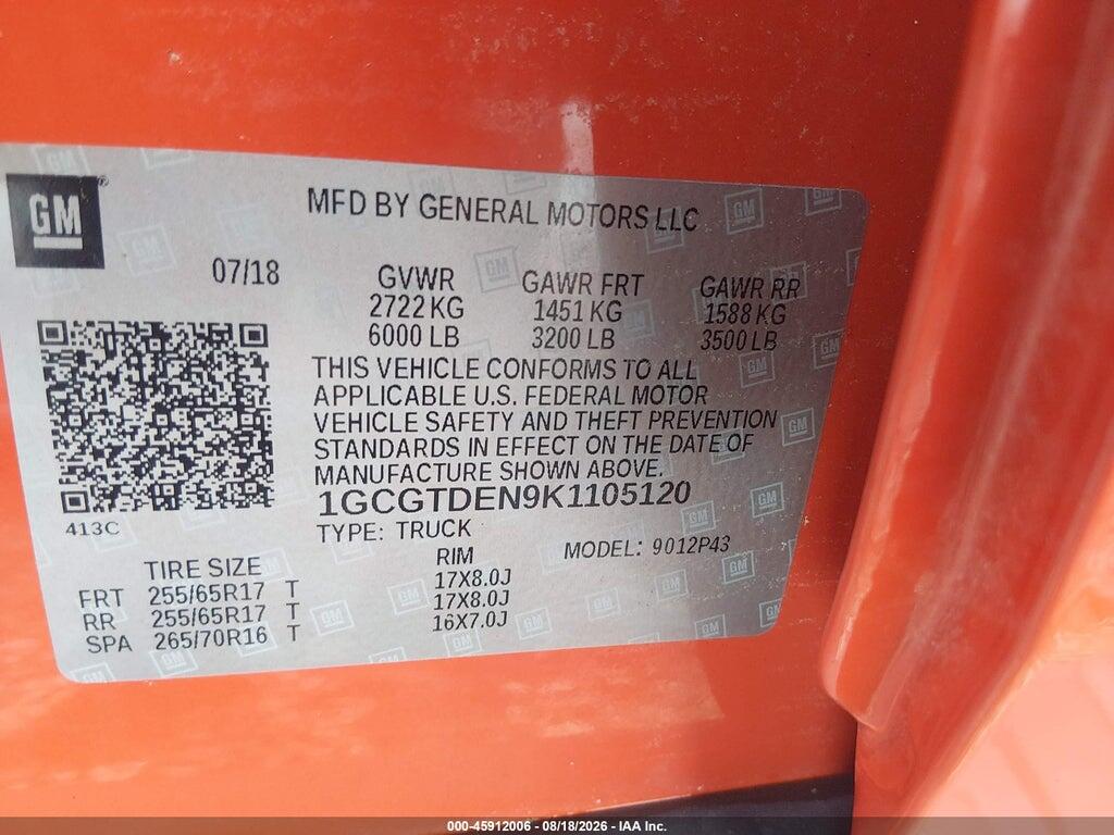 1GCGTDEN9K1105120 2019 CHEVROLET COLORADO photo no. 9