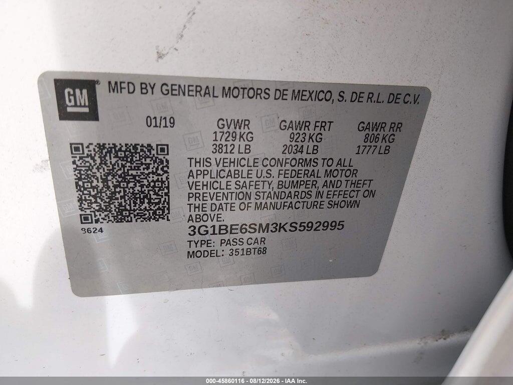 3G1BE6SM3KS592995 2019 CHEVROLET CRUZE photo no. 9