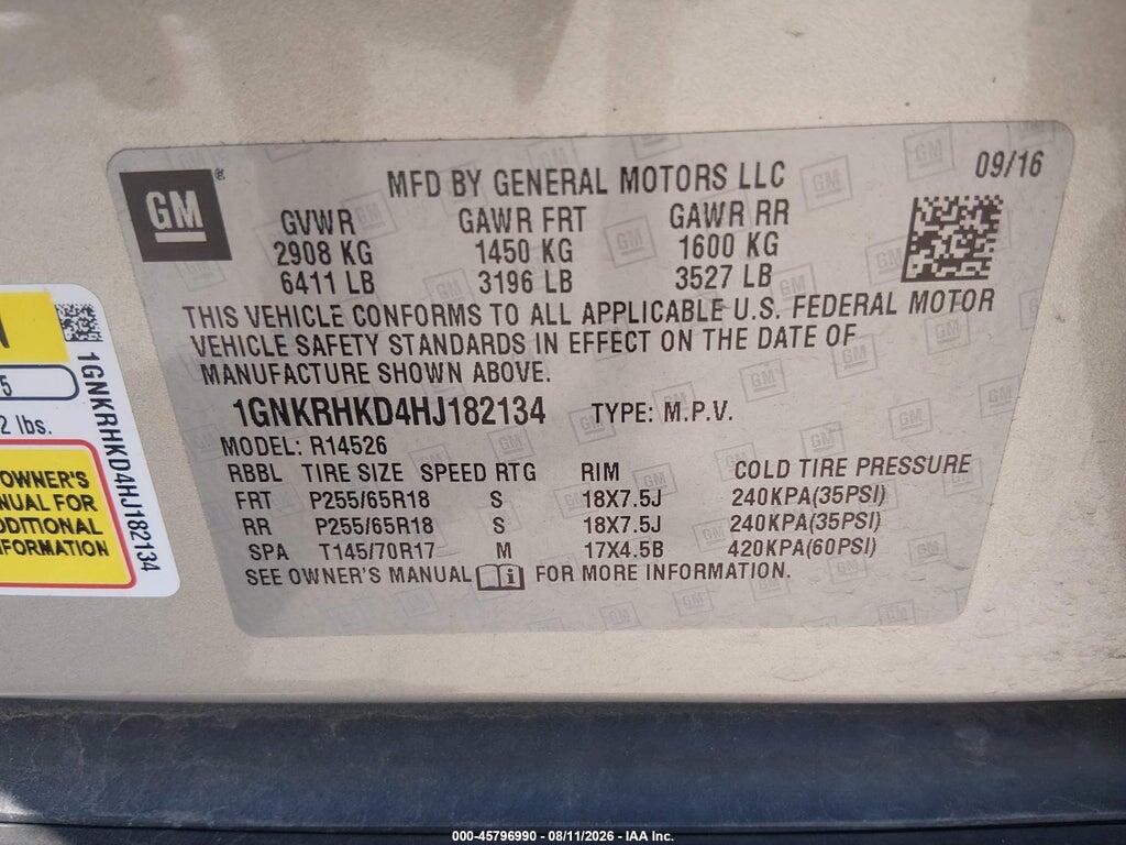 1GNKRHKD4HJ182134 2017 CHEVROLET TRAVERSE photo no. 9