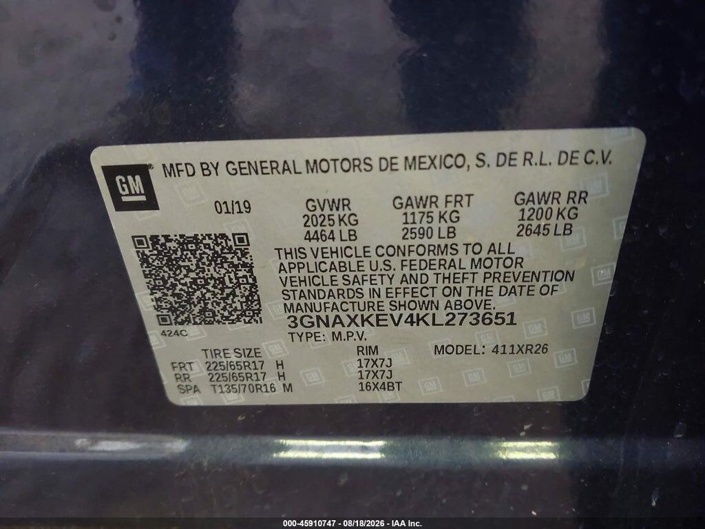 3GNAXKEV4KL273651 2019 CHEVROLET EQUINOX photo no. 9