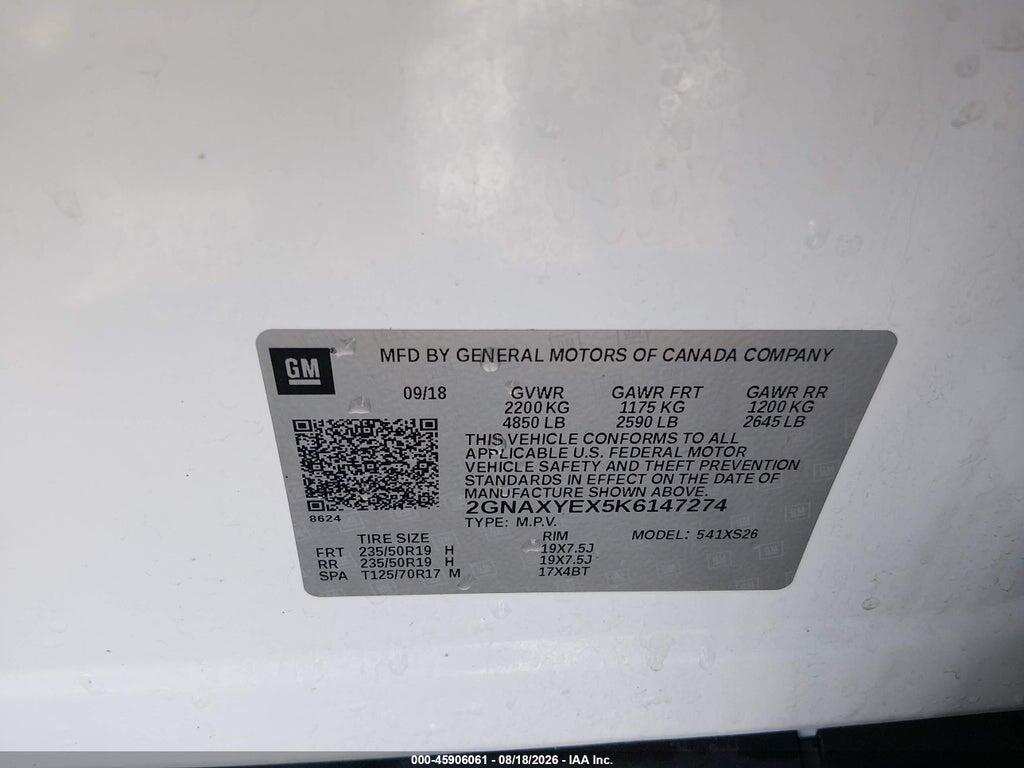 2GNAXYEX5K6147274 2019 CHEVROLET EQUINOX photo no. 9