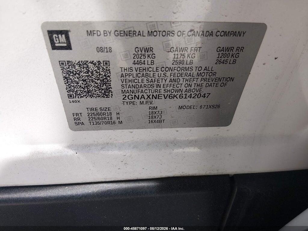 2GNAXNEV6K6142047 2019 CHEVROLET EQUINOX photo no. 9
