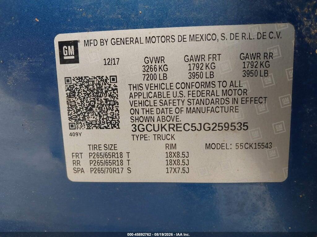 3GCUKREC5JG259535 2018 CHEVROLET SILVERADO 1500 photo no. 9