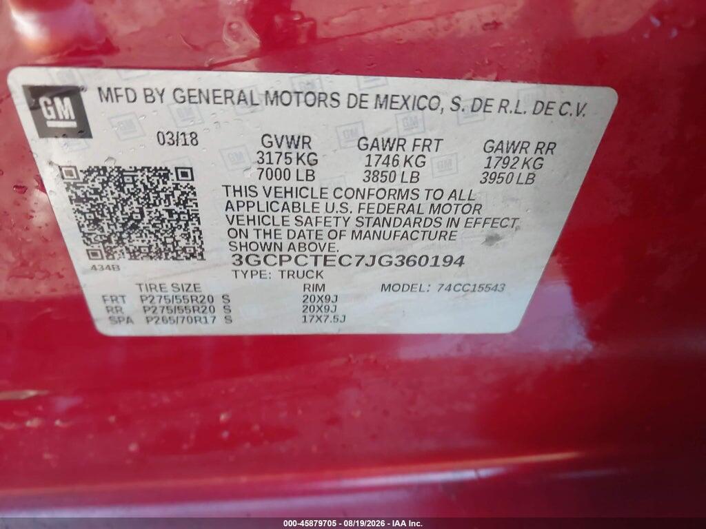3GCPCTEC7JG360194 2018 CHEVROLET SILVERADO 1500 photo no. 9