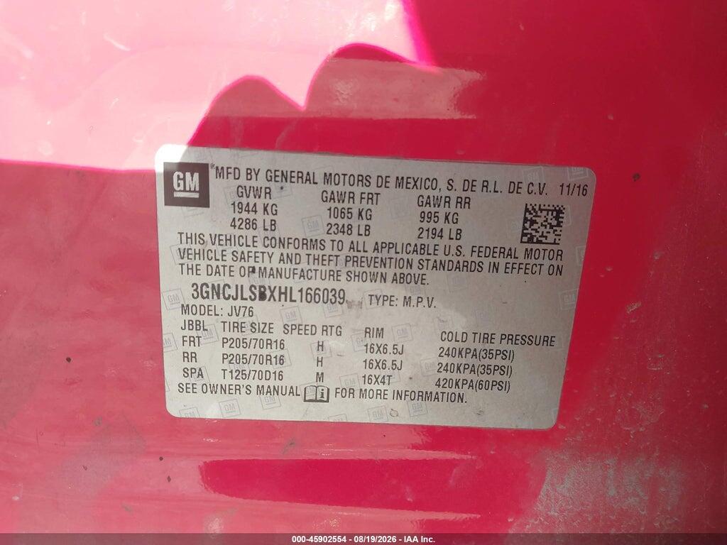 3GNCJLSBXHL166039 2017 CHEVROLET TRAX photo no. 9