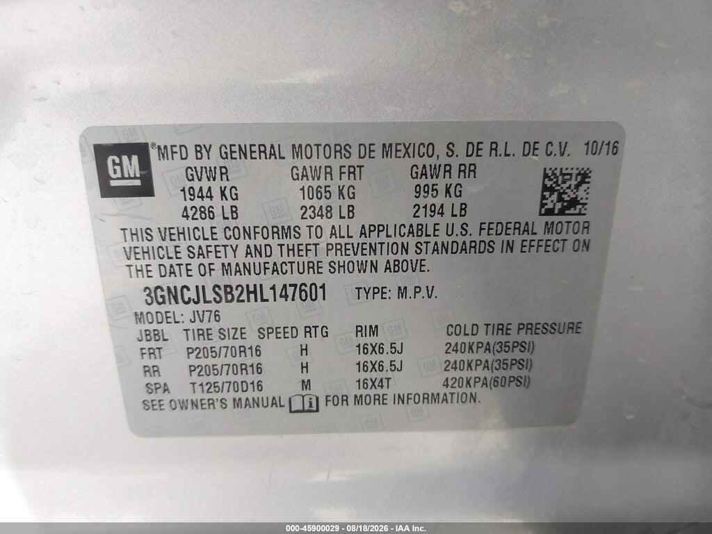 3GNCJLSB2HL147601 2017 CHEVROLET TRAX photo no. 9