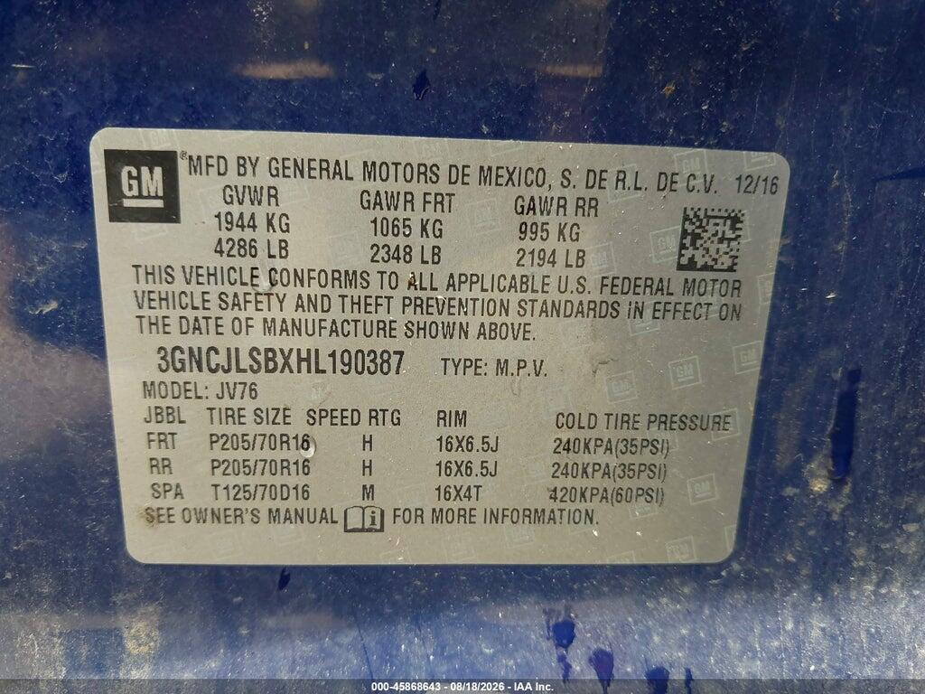 3GNCJLSBXHL190387 2017 CHEVROLET TRAX photo no. 9