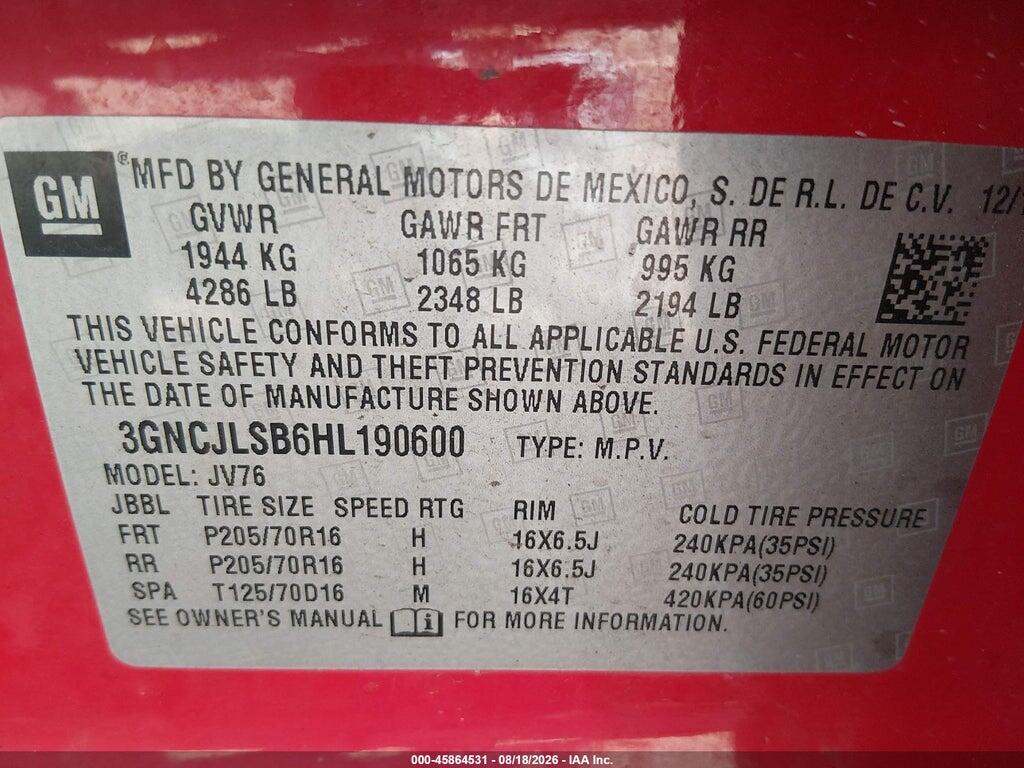 3GNCJLSB6HL190600 2017 CHEVROLET TRAX photo no. 9