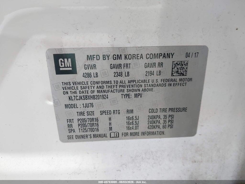 KL7CJKSBXHB201924 2017 CHEVROLET TRAX photo no. 9