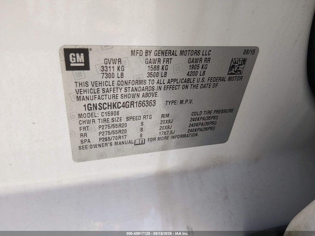 1GNSCHKC4GR166363 2016 CHEVROLET SUBURBAN photo no. 9
