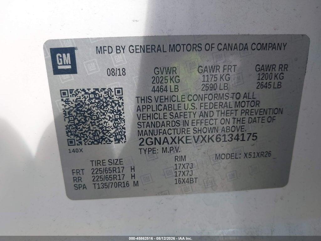2GNAXKEVXK6134175 2019 CHEVROLET EQUINOX photo no. 9