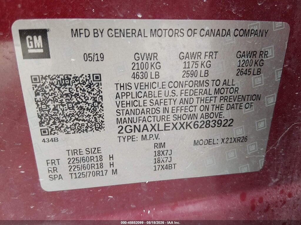 2GNAXLEXXK6283922 2019 CHEVROLET EQUINOX photo no. 9