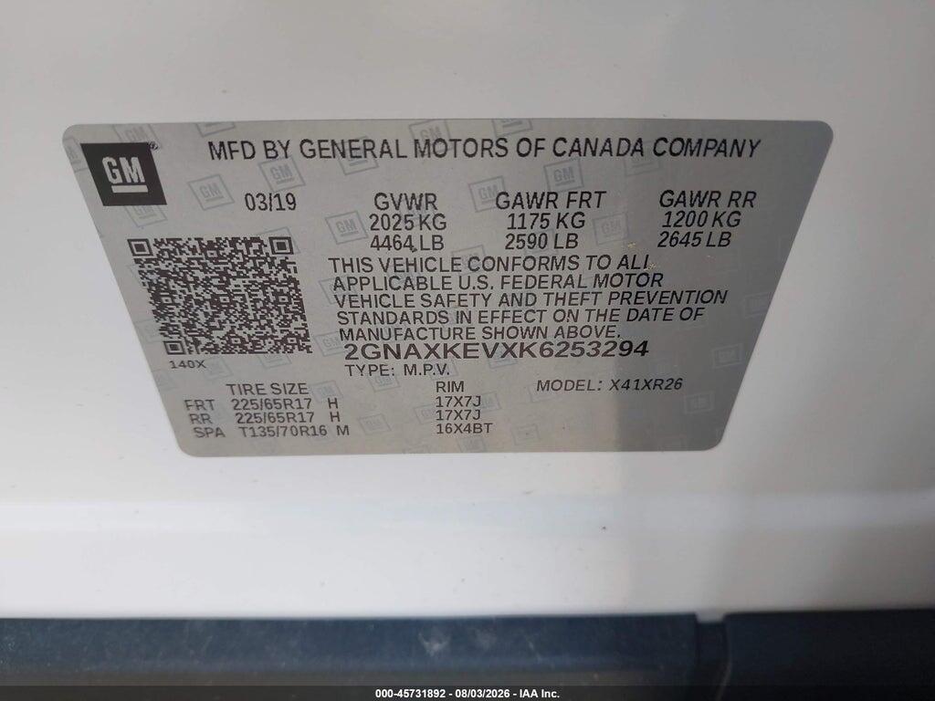 2GNAXKEVXK6253294 2019 CHEVROLET EQUINOX photo no. 9
