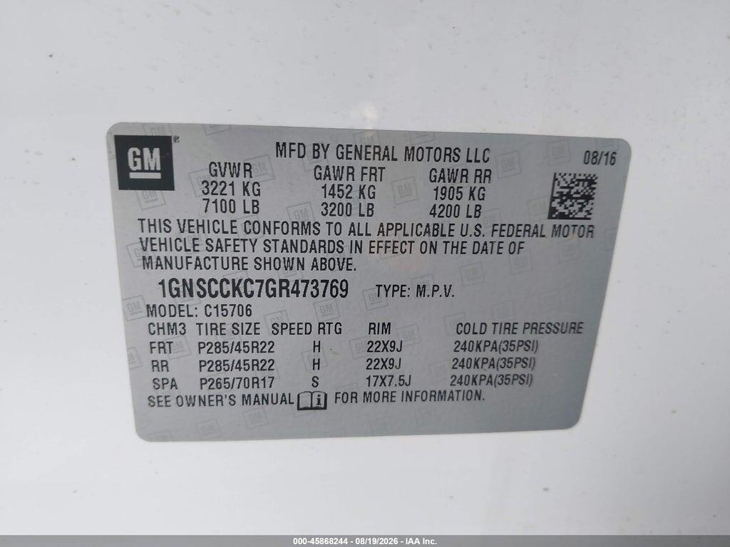 1GNSCCKC7GR473769 2016 CHEVROLET TAHOE photo no. 9