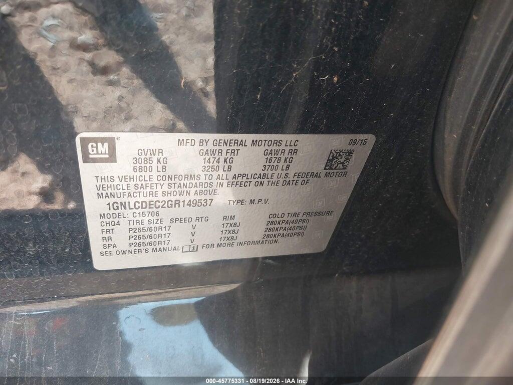 1GNLCDEC2GR149537 2016 CHEVROLET TAHOE photo no. 9