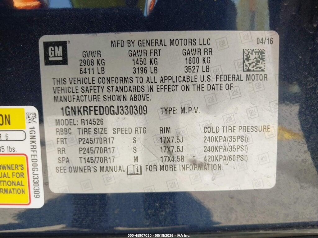1GNKRFED0GJ330309 2016 CHEVROLET TRAVERSE photo no. 9