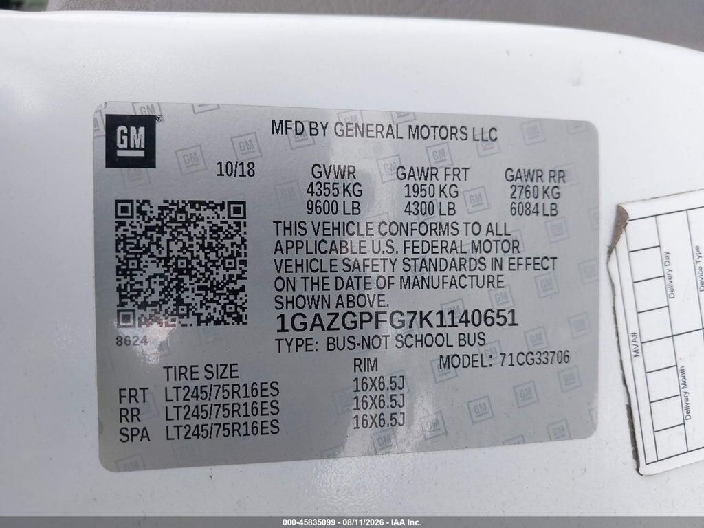 1GAZGPFG7K1140651 2019 CHEVROLET EXPRESS 3500 photo no. 9