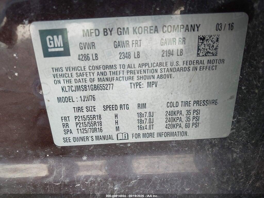 KL7CJMSB1GB655277 2016 CHEVROLET TRAX photo no. 9