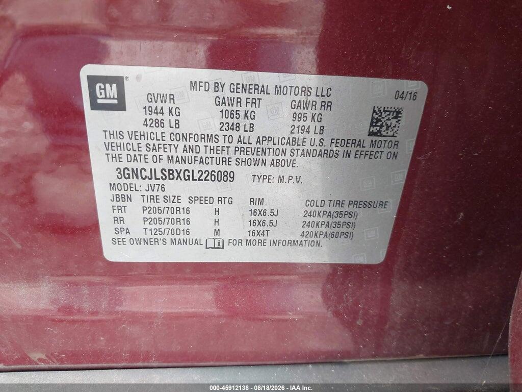 3GNCJLSBXGL226089 2016 CHEVROLET TRAX photo no. 9