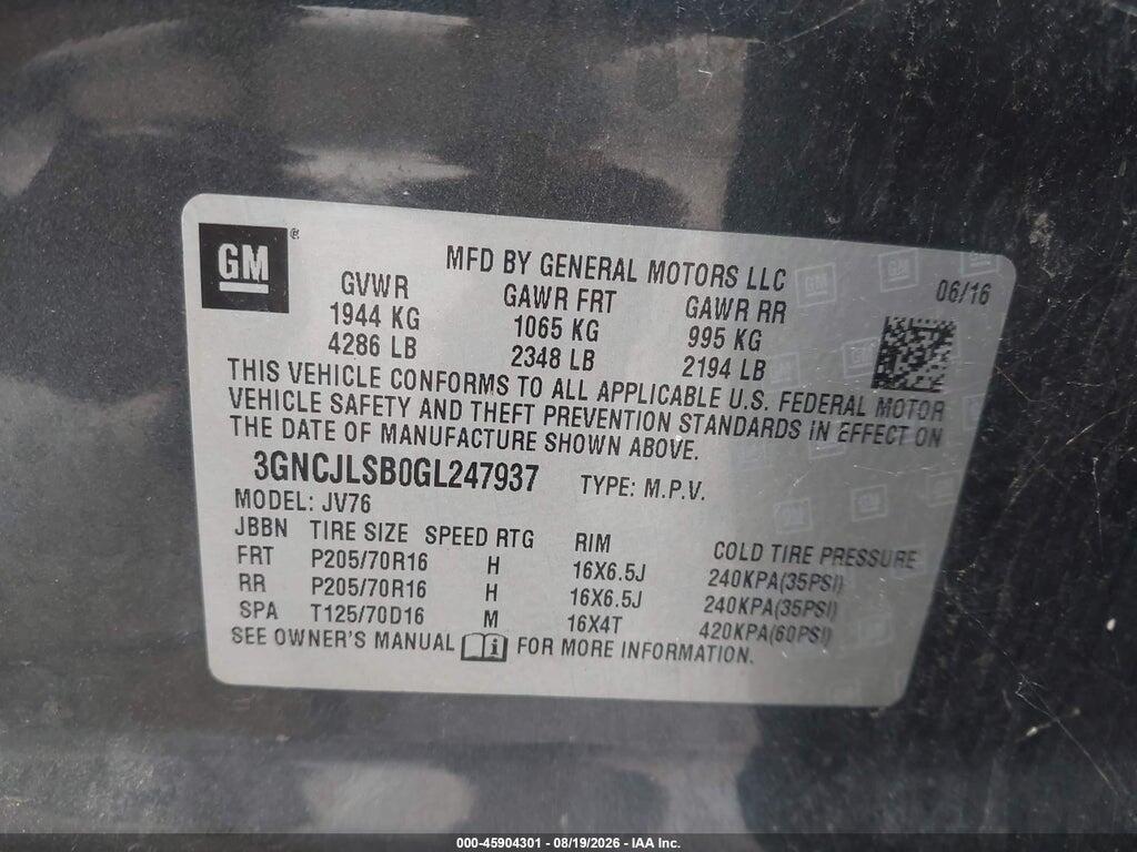 3GNCJLSB0GL247937 2016 CHEVROLET TRAX photo no. 7