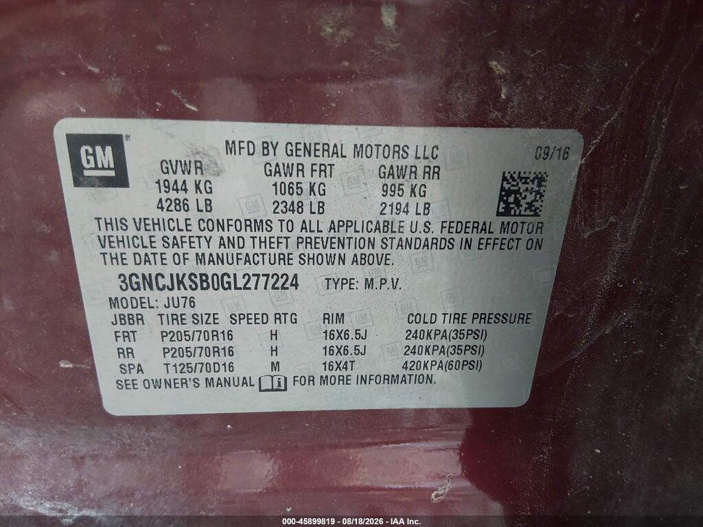 3GNCJKSB0GL277224 2016 CHEVROLET TRAX photo no. 9