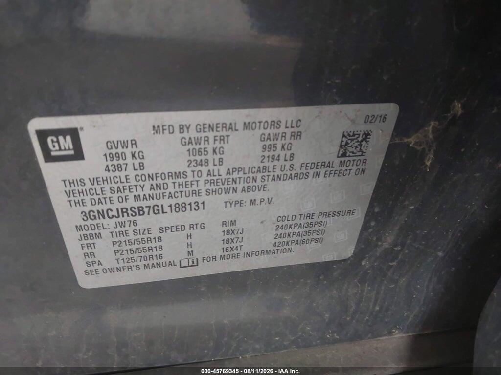 3GNCJRSB7GL188131 2016 CHEVROLET TRAX photo no. 9