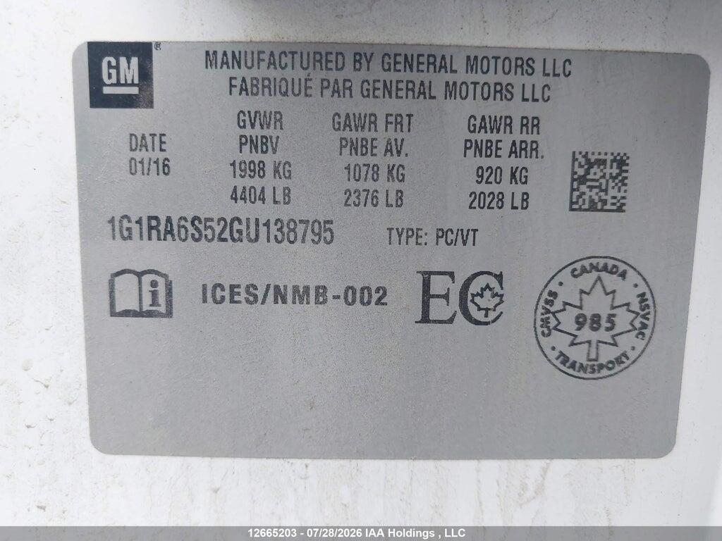 1G1RA6S52GU138795 2016 CHEVROLET VOLT photo no. 9