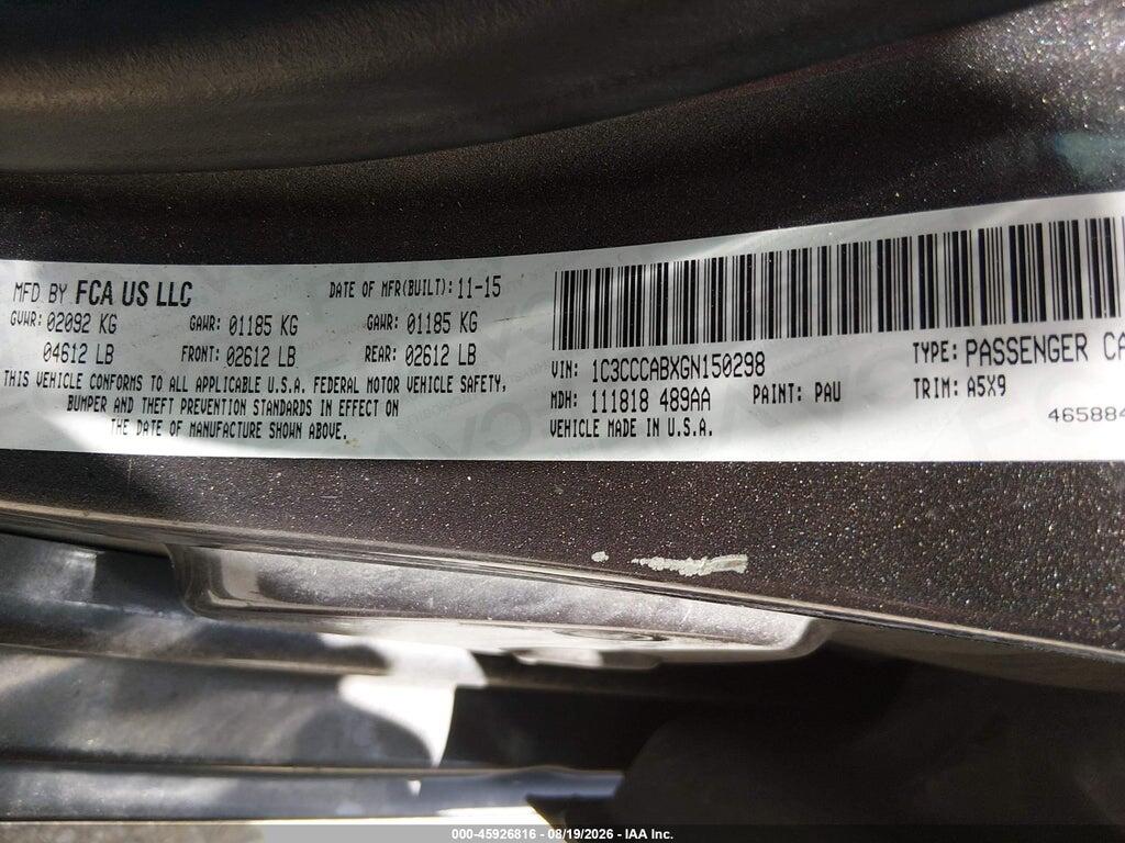1C3CCCABXGN150298 2016 CHRYSLER 200 photo no. 9
