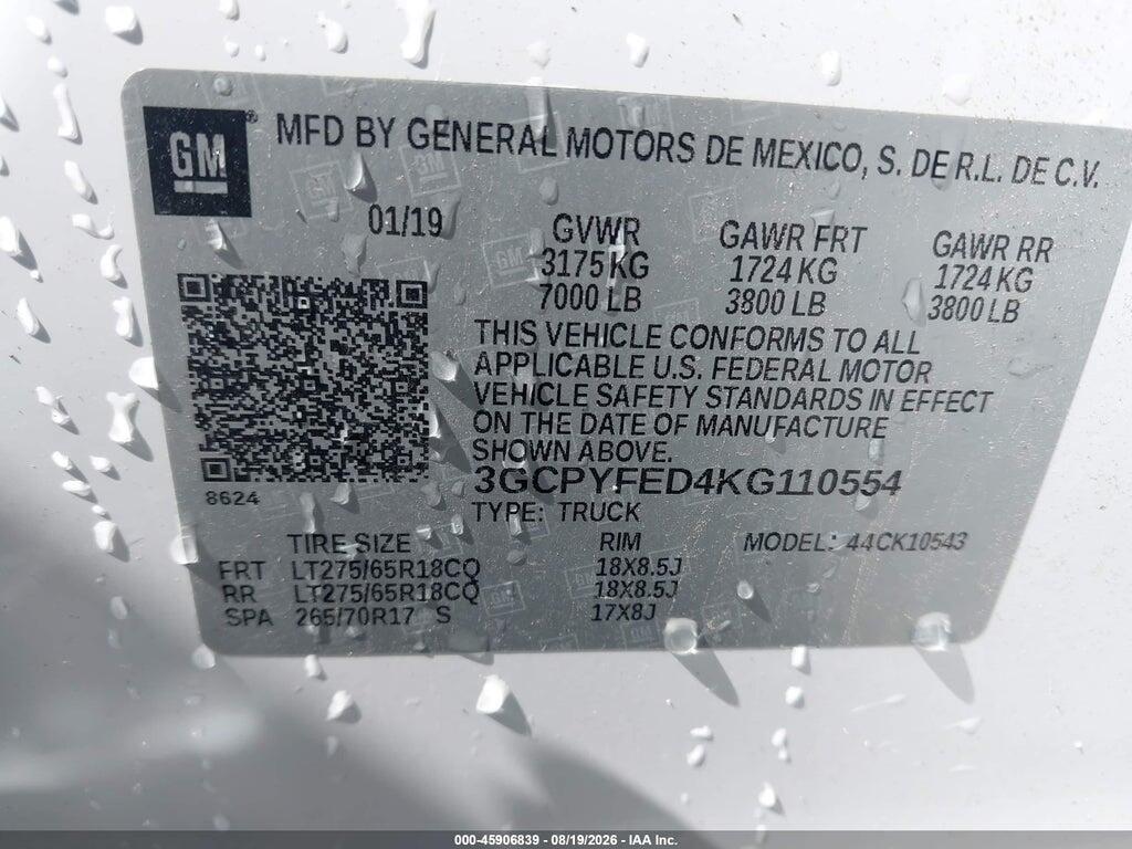 3GCPYFED4KG110554 2019 CHEVROLET SILVERADO 1500 photo no. 9