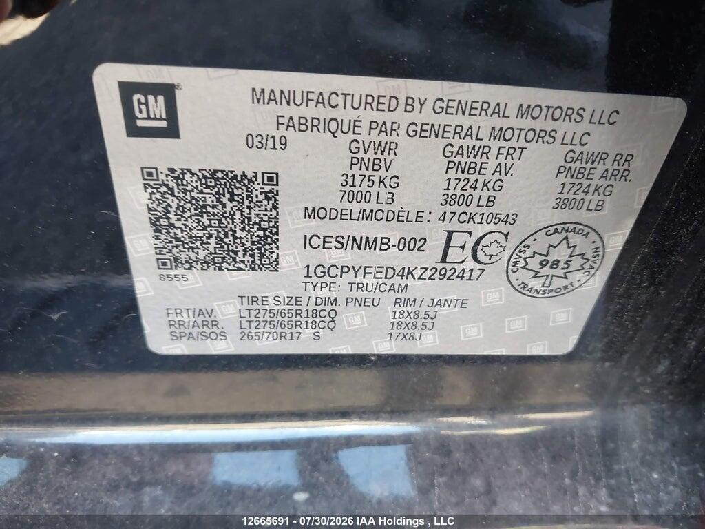 1GCPYFED4KZ292417 2019 CHEVROLET SILVERADO 1500 photo no. 9